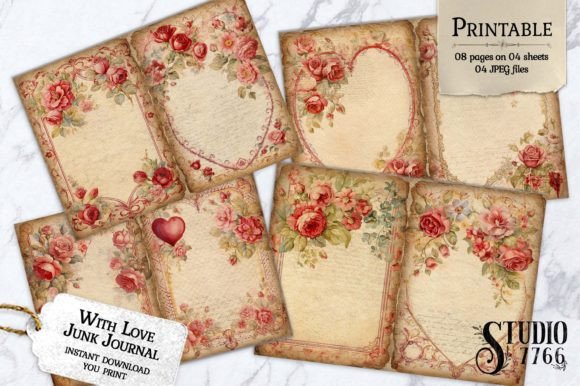 With Love Junk Journal Pages Illustration Généré par IA Par Studio 7766