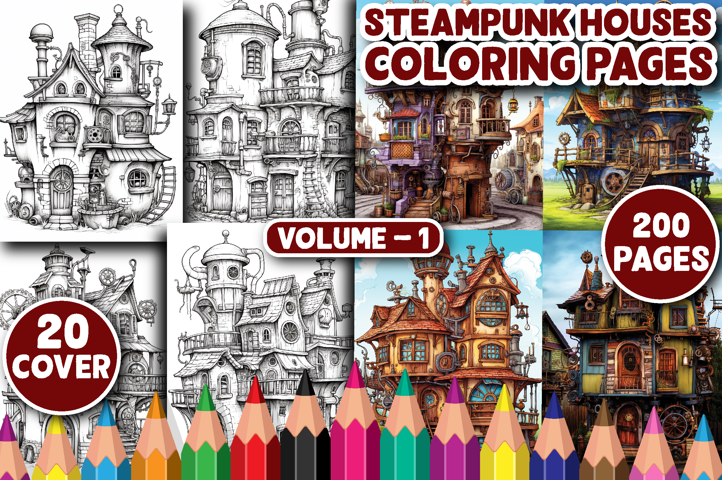 200 Steampunk Houses Coloring Pages V- 1