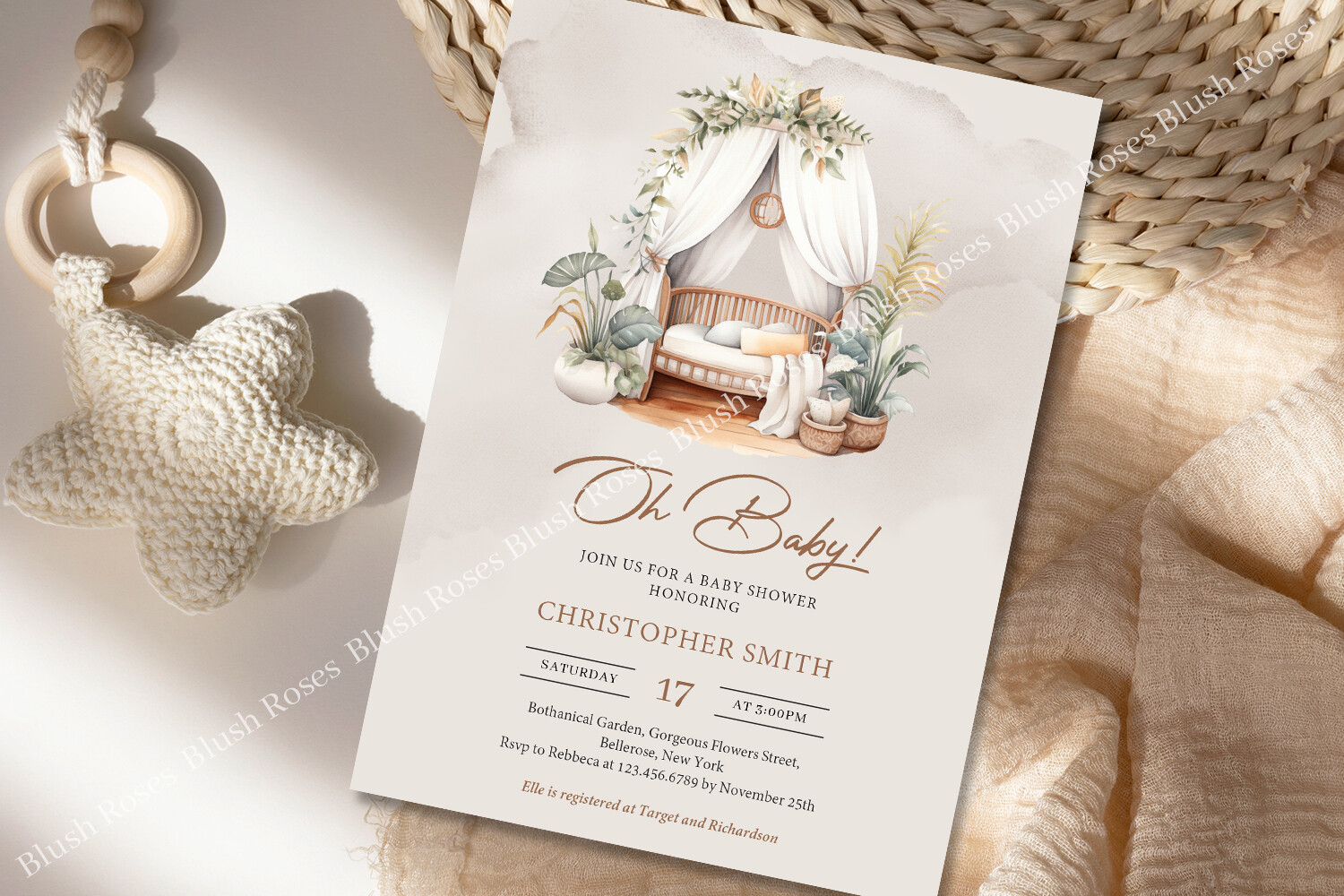 Boho Nursery Nook Baby Shower Invite Graphic by Blush Roses · Creative ...