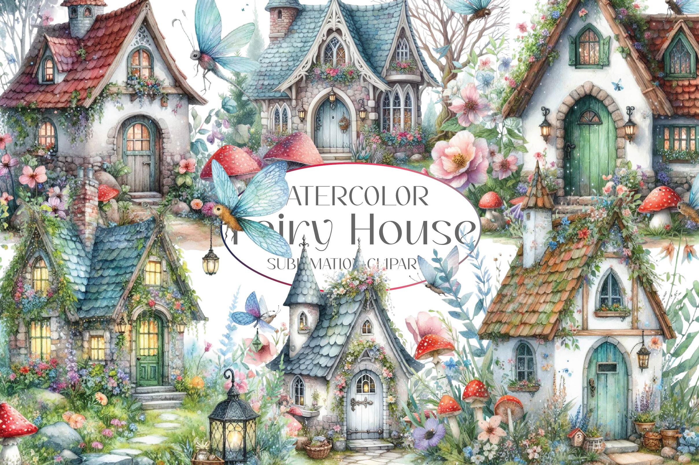 Fairy House Watercolor Sublimation Graphic by Dreamshop · Creative Fabrica