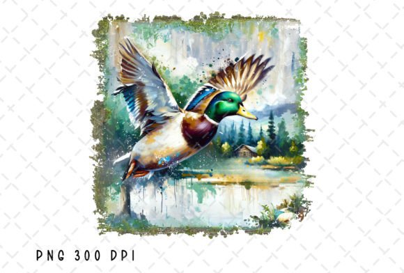 Flying Mallard Duck Hunting Watercolor Graphic Illustrations By Flora Co Studio