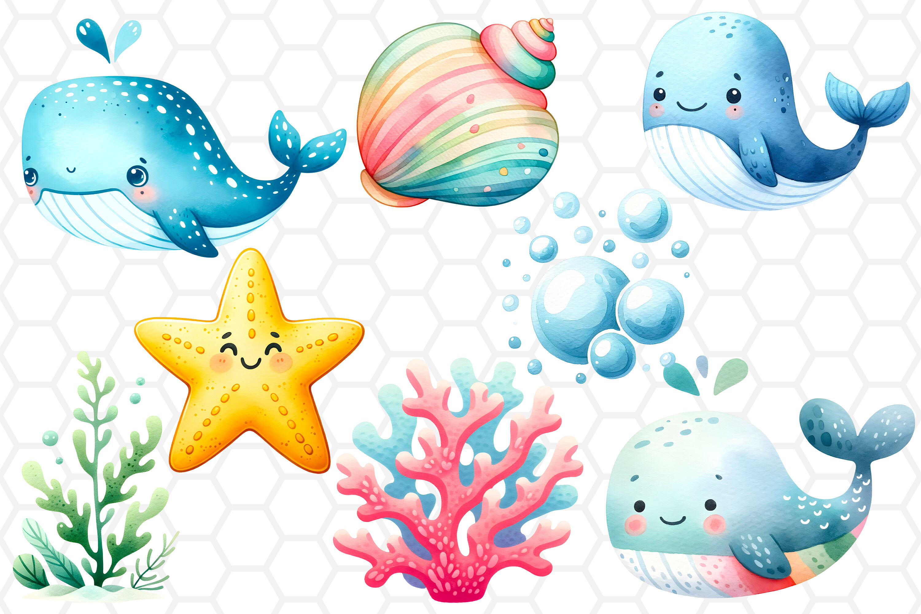 Nautical Whale Watercolor Clipart Bundle - photo 2
