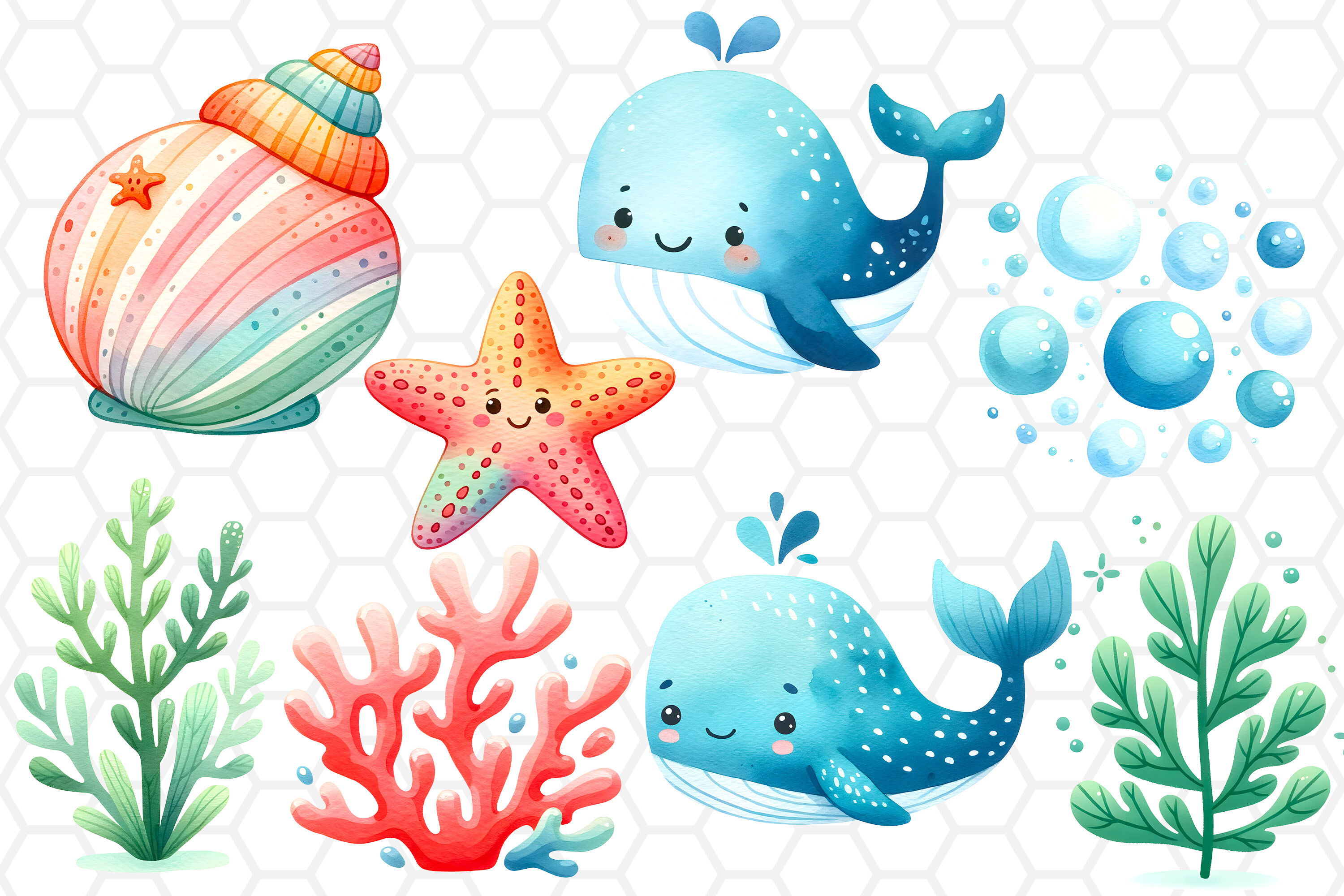 Nautical Whale Watercolor Clipart Bundle - photo 3