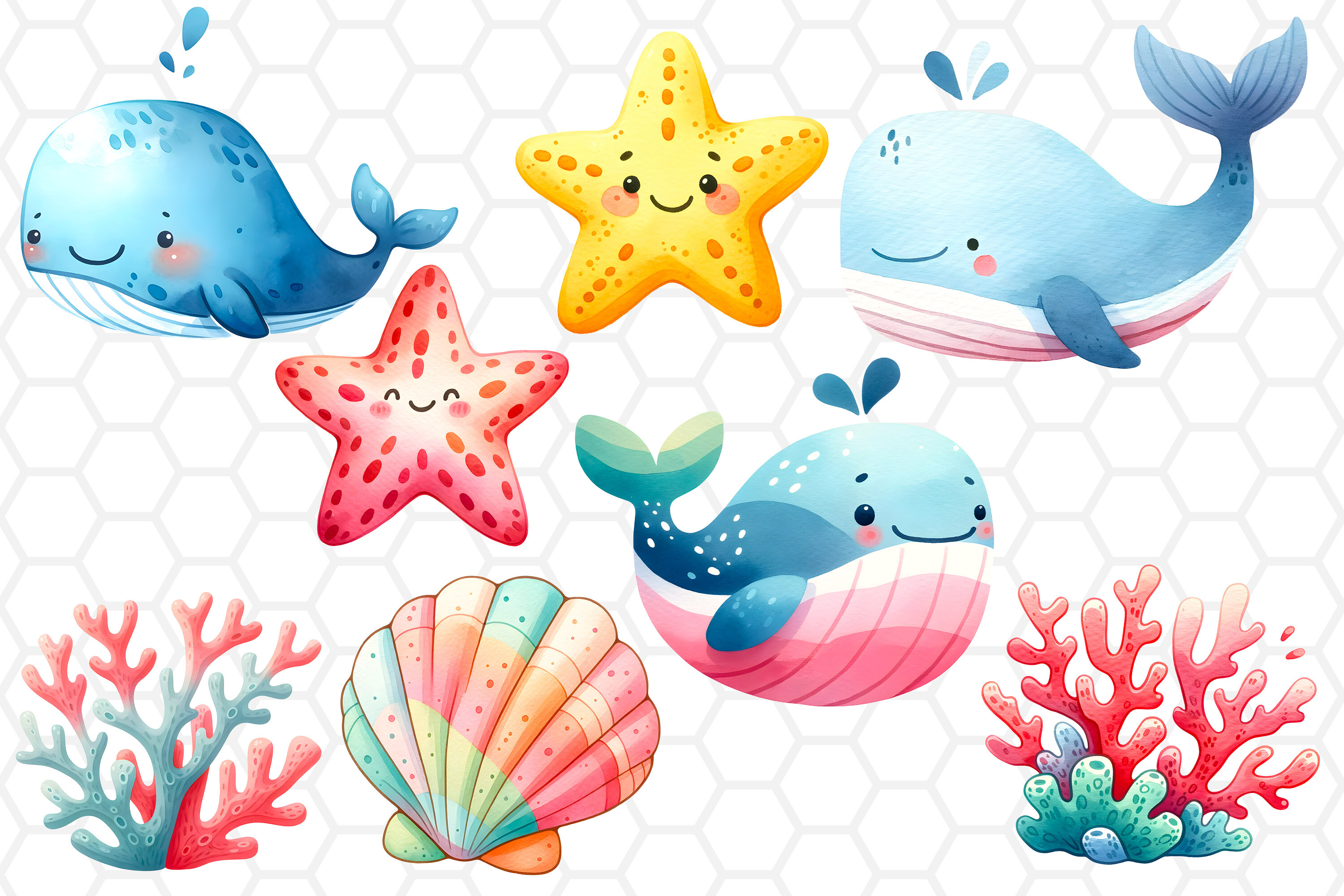 Nautical Whale Watercolor Clipart Bundle - photo 4