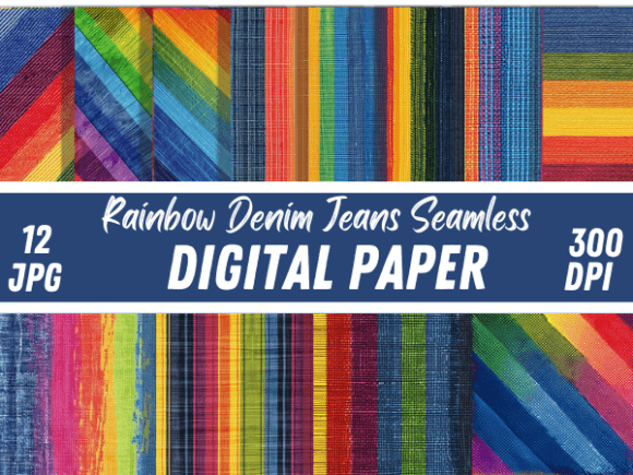 Rainbow Denim Jeans Fabric Paper Pattern