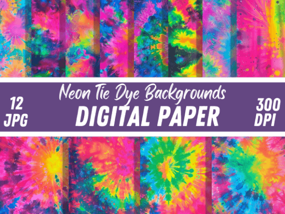 Vintage Groovy Neon Tie Dye Backgrounds