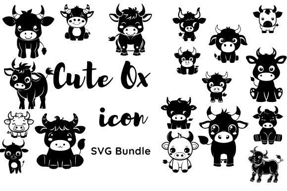 Cute Ox Icons Svg Bundle