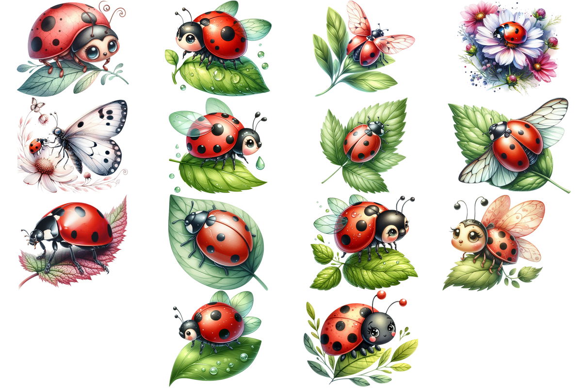 14 Watercolor Ladybug Clipart Bundle