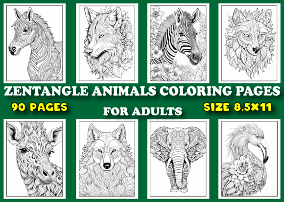 Preview of 90 Zentangle Animals Coloring Pages coloring pages for adults