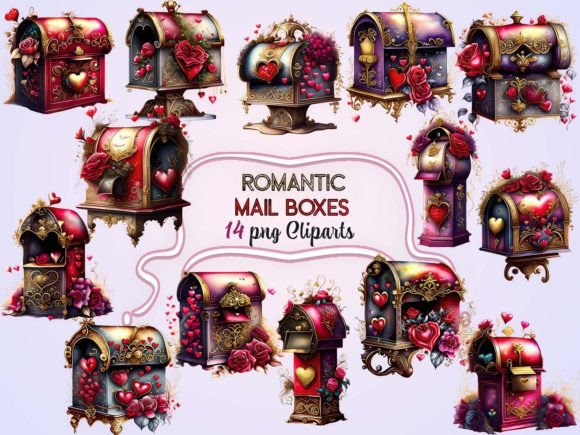 Romantic Mail Boxes Sublimation Clipart Grafik Druckbare Illustrationen Von EdeniaArtStudio