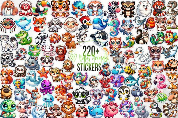 220+ 3D Cute Animals Stickers Bundle Graphic by Aspect_Studio ...