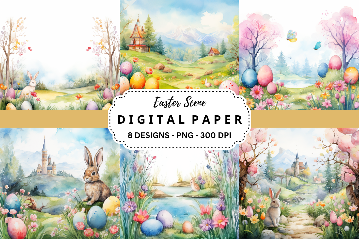Easter Scene Watercolor Background Graphic by pcudesigns · Creative Fabrica