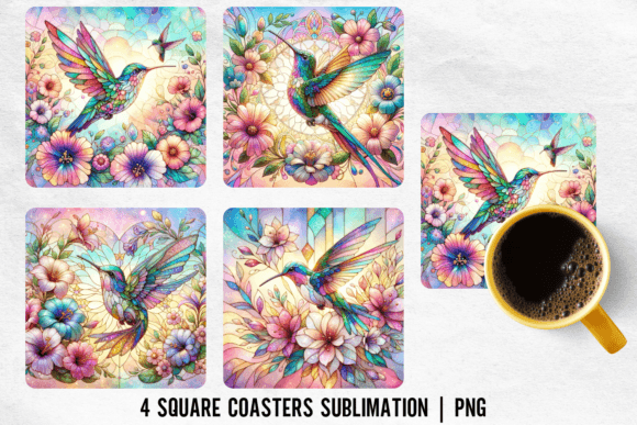 Hummingbird Stained Glass Square Coaster
