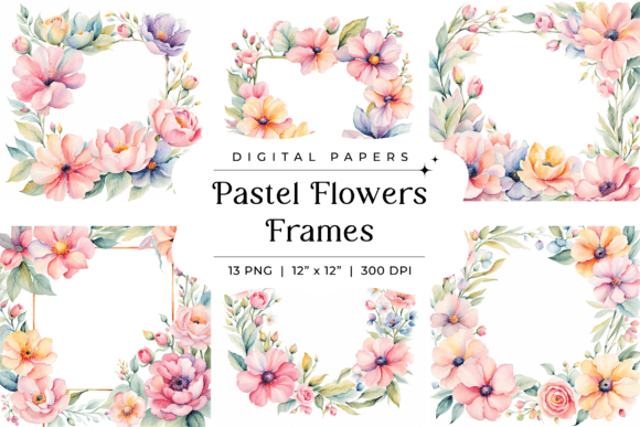 Pastel Flowers Frames Background
