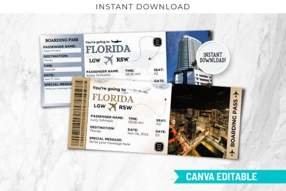 Customizable Florida Boarding Pass Canva