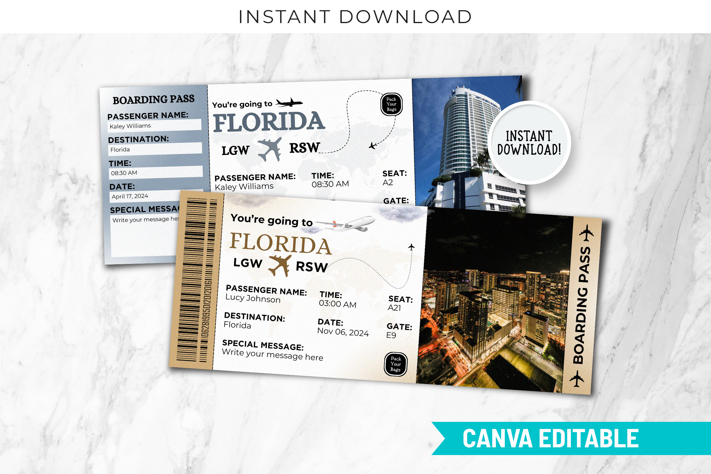 Customizable Florida Boarding Pass Canva