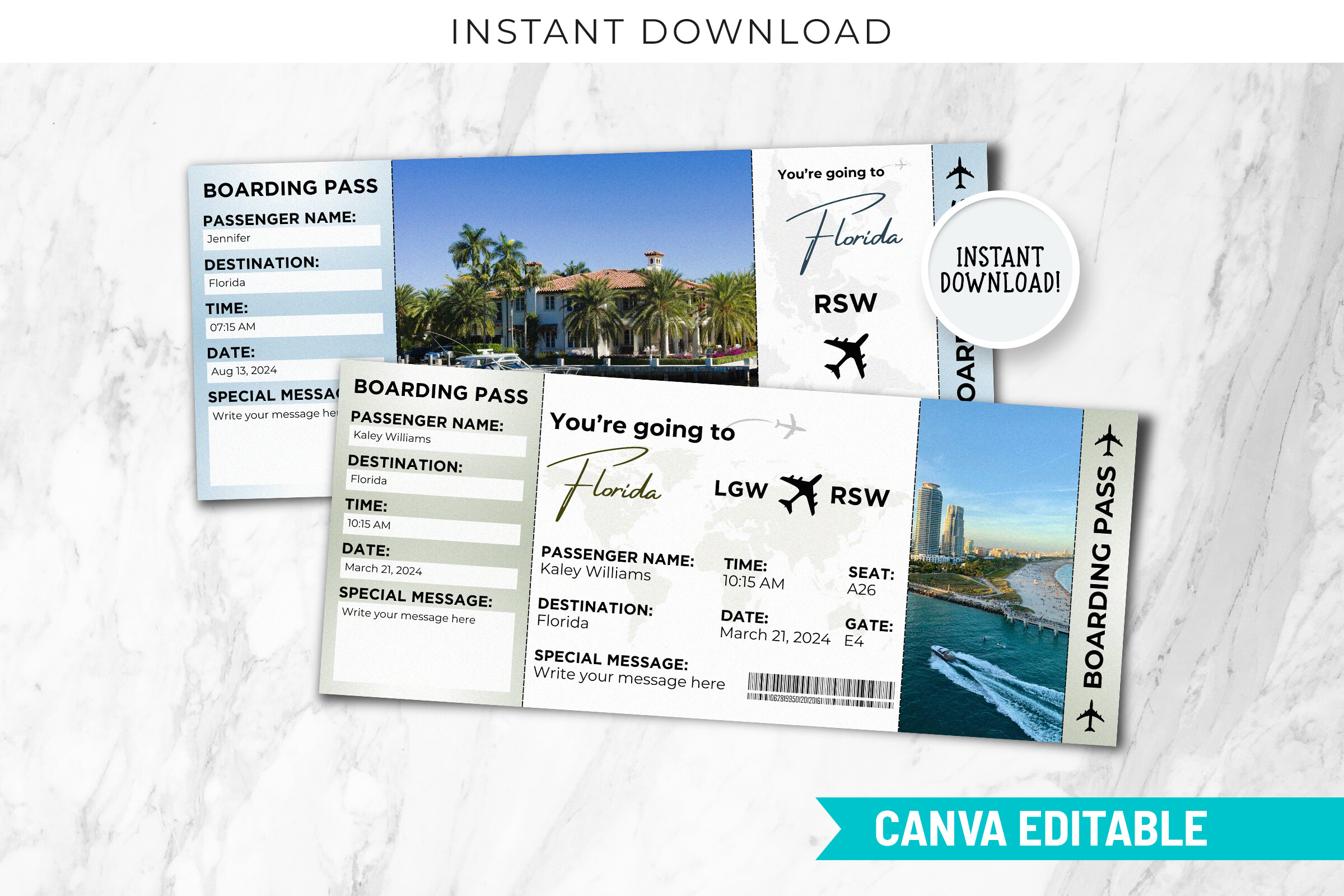 Florida Boarding Pass Template Printable