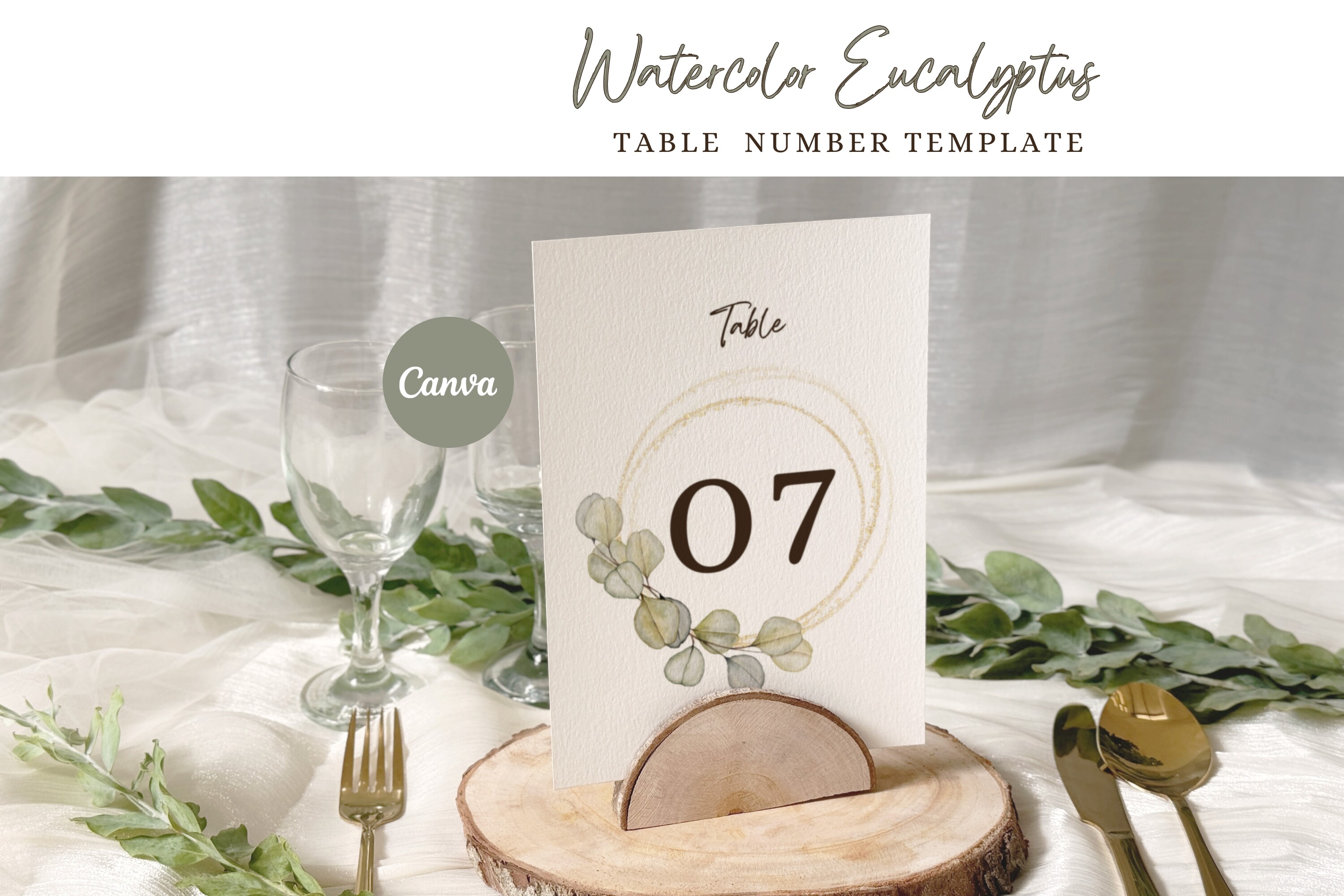 Watercolor Eucalyptus Table Number