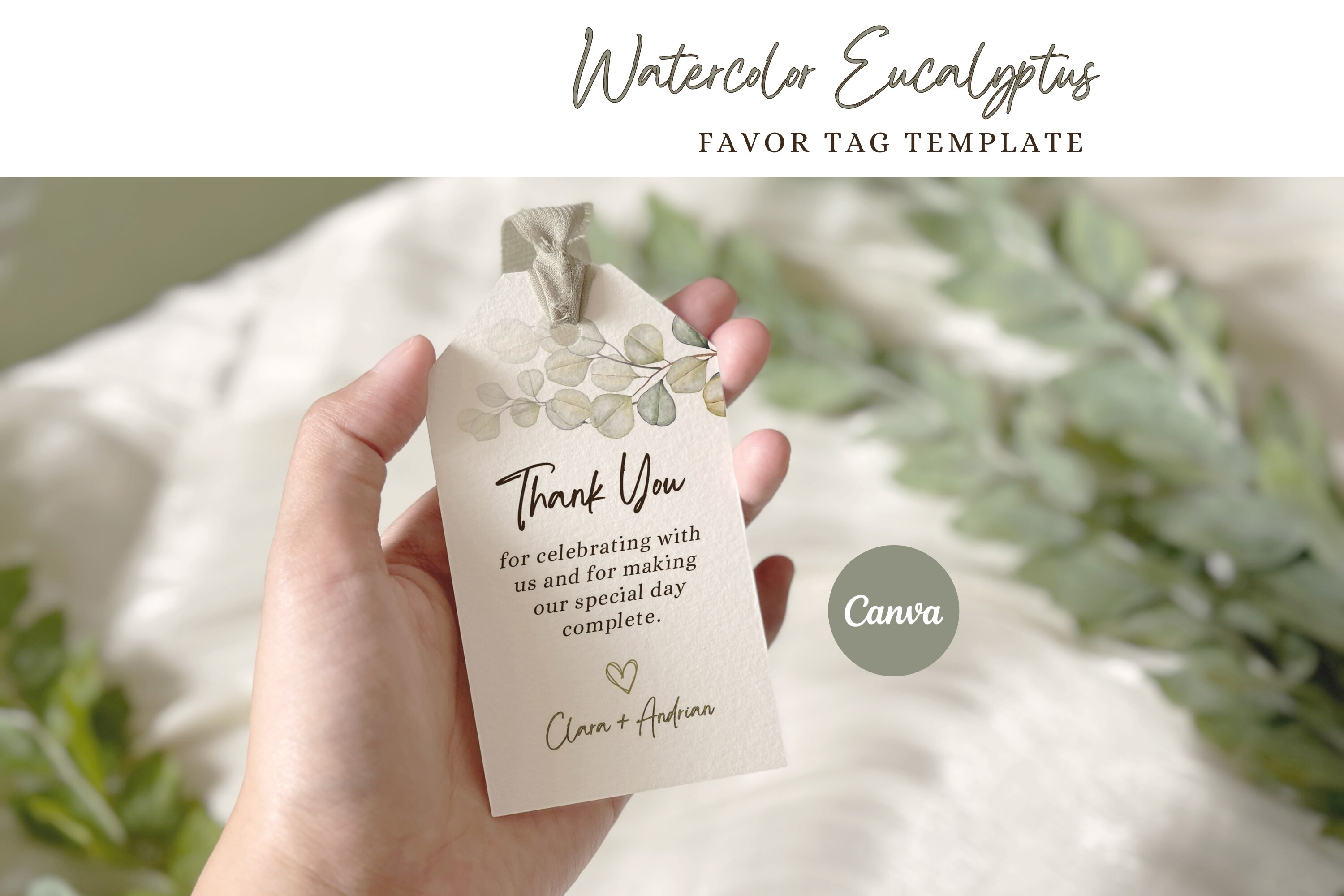 Watercolor Eucalyptus Wedding Favor Tag