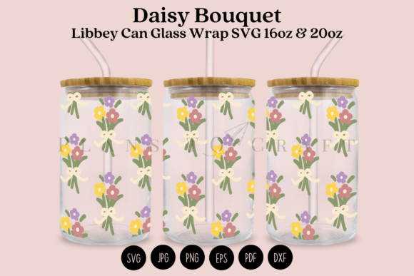 Daisy Bouquet Libbey Can Glass Wrap Svg Graphics