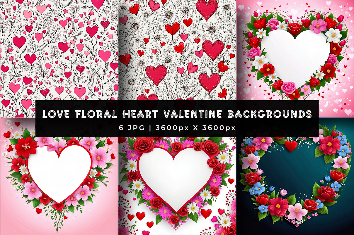 Love Floral Heart Valentine Backgrounds Graphic by srempire · Creative ...