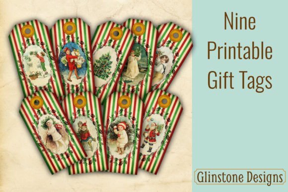 Vintage Striped Christmas Gift Tags X 9
