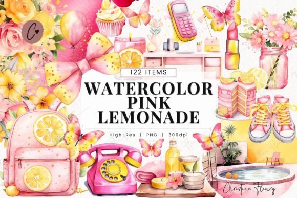 Watercolor Pink Lemonade Clipart Bundle Afbeelding Afdrukbare Illustraties Door Christine Fleury
