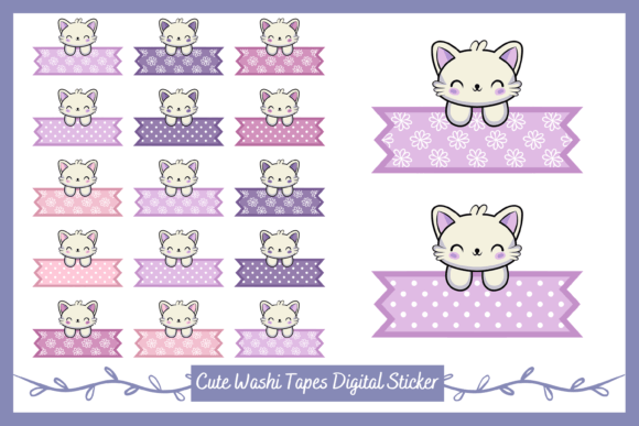 Cute Kitten Washi Tapes Digital Stickers