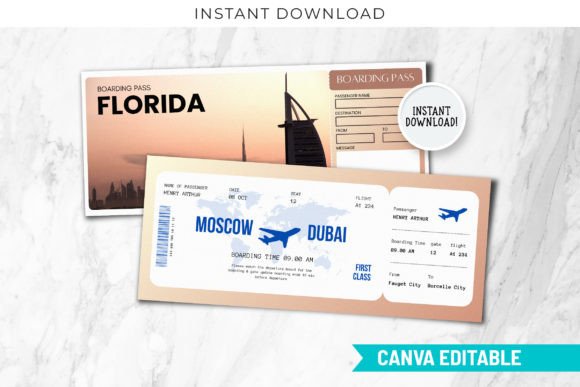Editable Dubai Airline Boarding Pass PDF