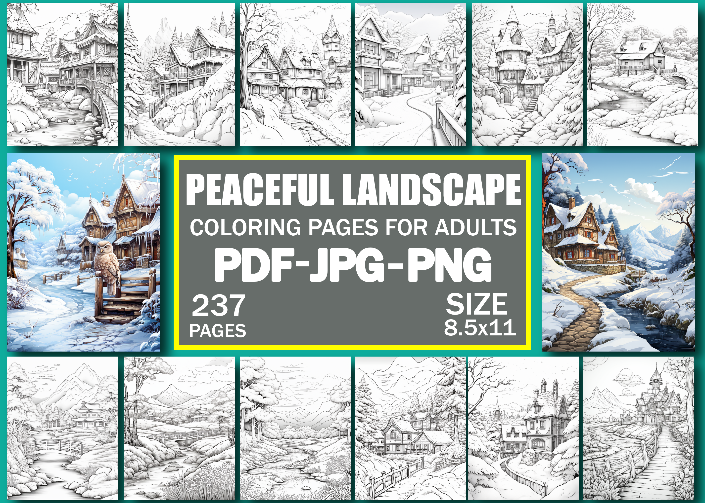 Peaceful Landscape Coloring Book Graphic by Design Zone · Creative Fabrica