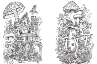 6 Mushroom Houses Coloring Pages Graphic by Arteo · Creative Fabrica