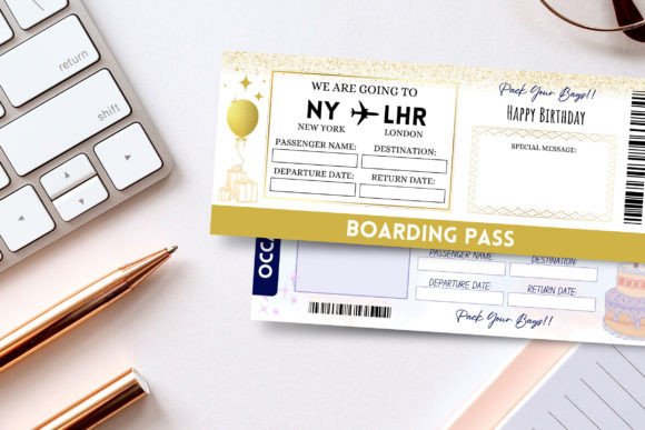 Editable Birthday Airplane Travel Ticket