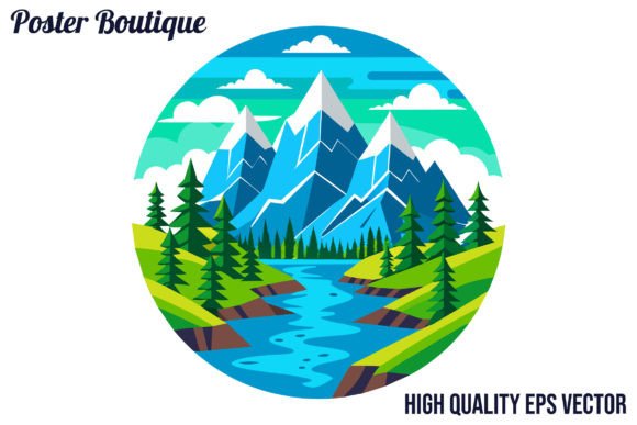 Glacier National Park Vector EPS Afbeelding Afdrukbare Illustraties Door Poster Boutique