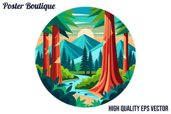 Redwood National Park Vector EPS Graphic Illustrations By Poster Boutique