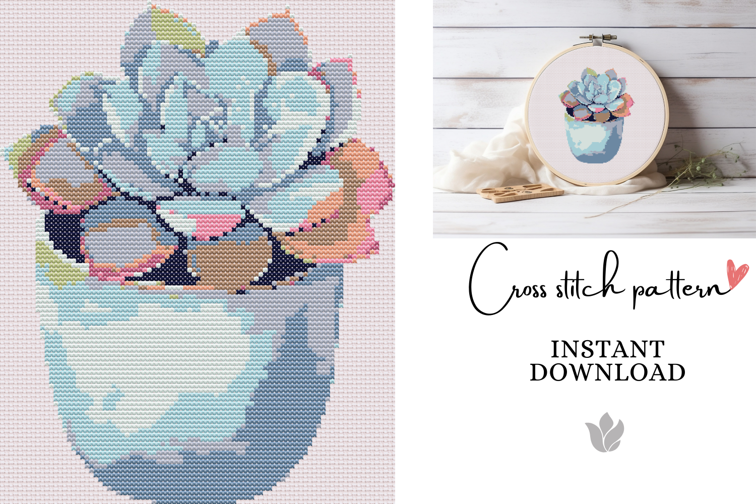 Succulent in Pot Cross Stitch Pattern