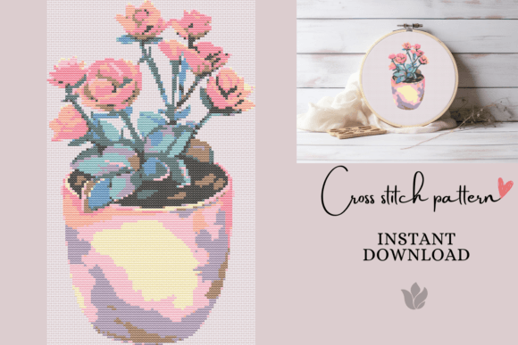 Succulent in Pot Cross Stitch Pattern