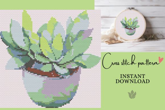 Succulent in Pot Cross Stitch Pattern