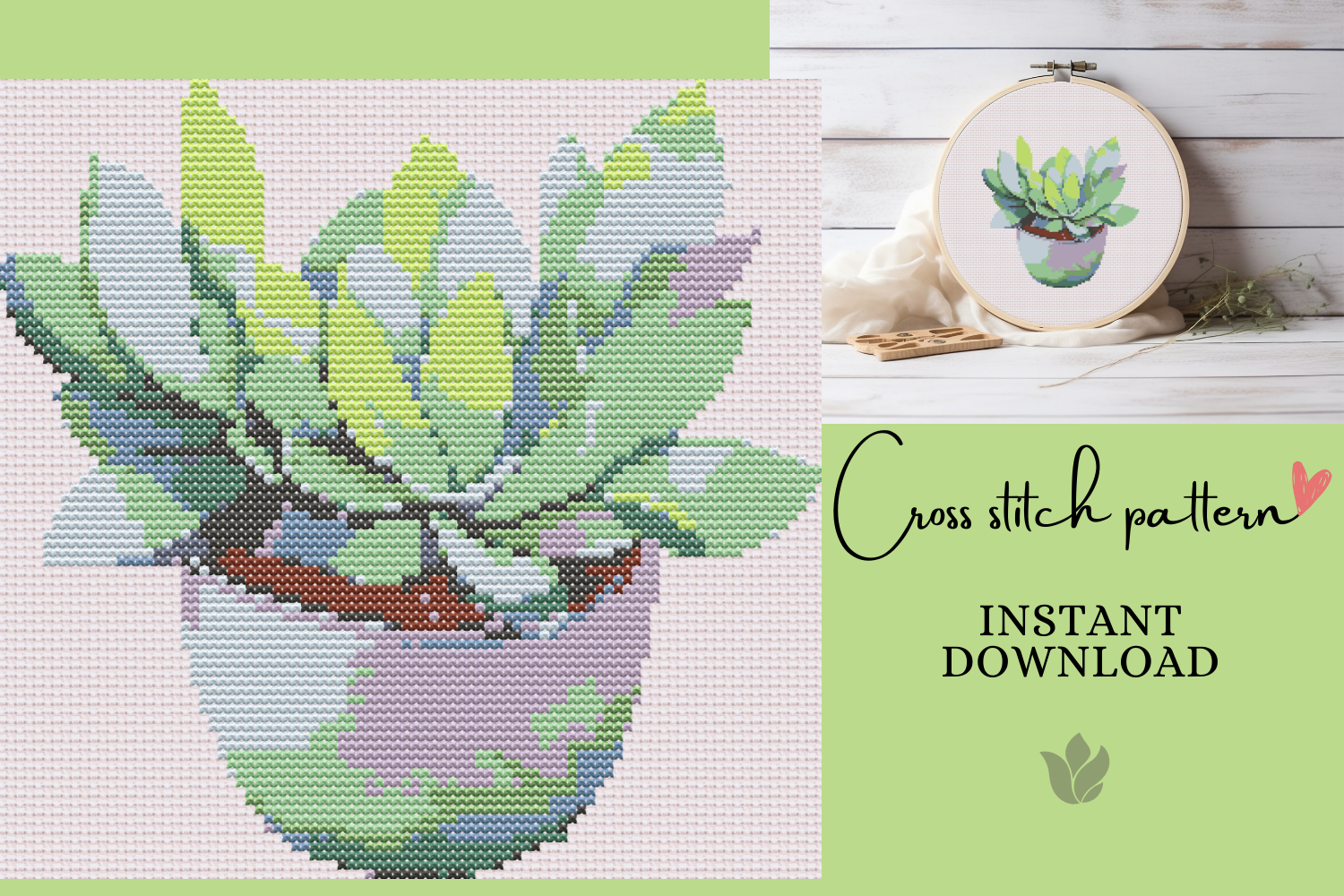 Succulent in Pot Cross Stitch Pattern