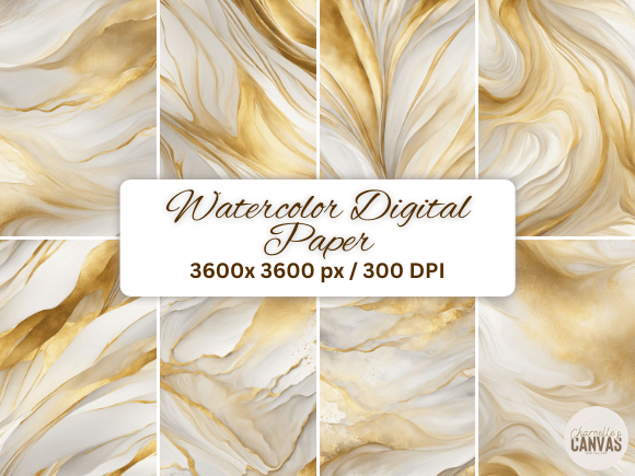 White and Gold Watercolor Digital Papers