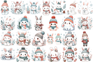 25 Cute Winter Rabbit Clipart PNG Bundle Graphic by Design Store ...
