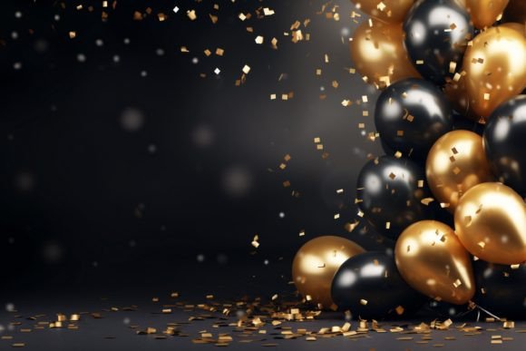 Celebration Black and Gold Balloons