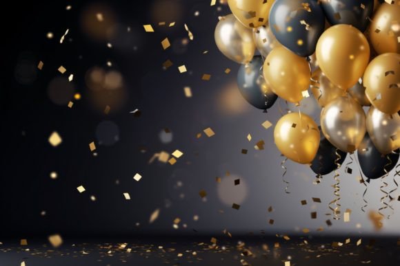 Celebration Black and Gold Balloons