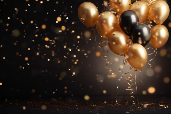 Celebration Black and Gold Balloons