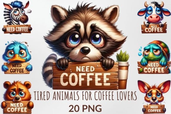 Cute and Tired Animals for Coffee Lovers