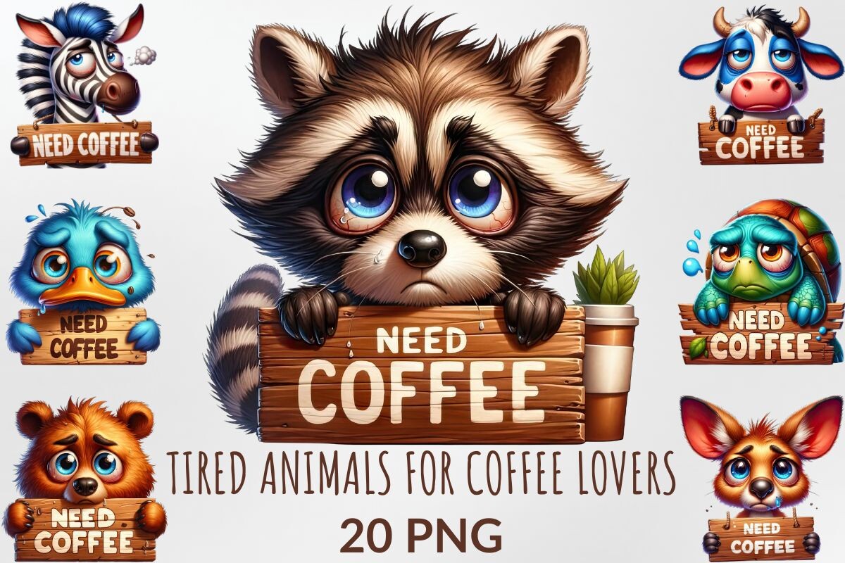 Cute and Tired Animals for Coffee Lovers