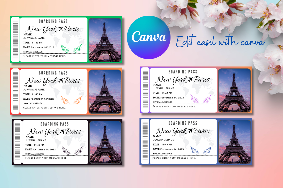 Editable Boarding Pass Canva Templates