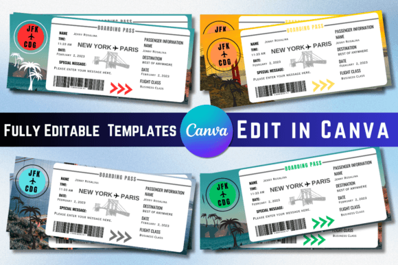 Editable Boarding Pass Canva Templates