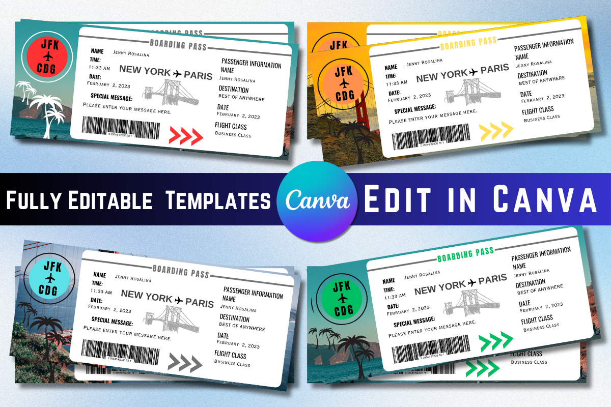 Editable Boarding Pass Canva Templates