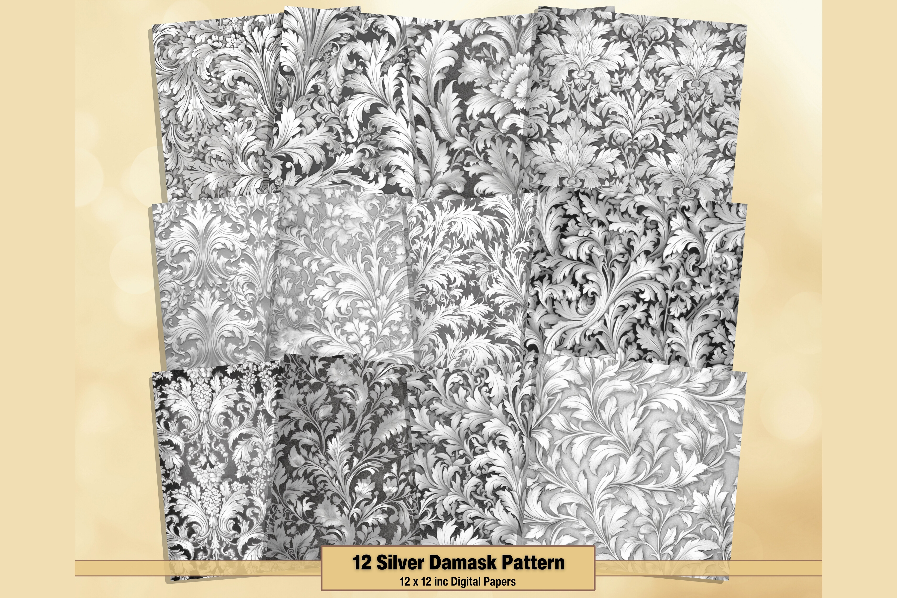 Silver Damask Pattern Digital Papers Graphic by artisticwayco ...