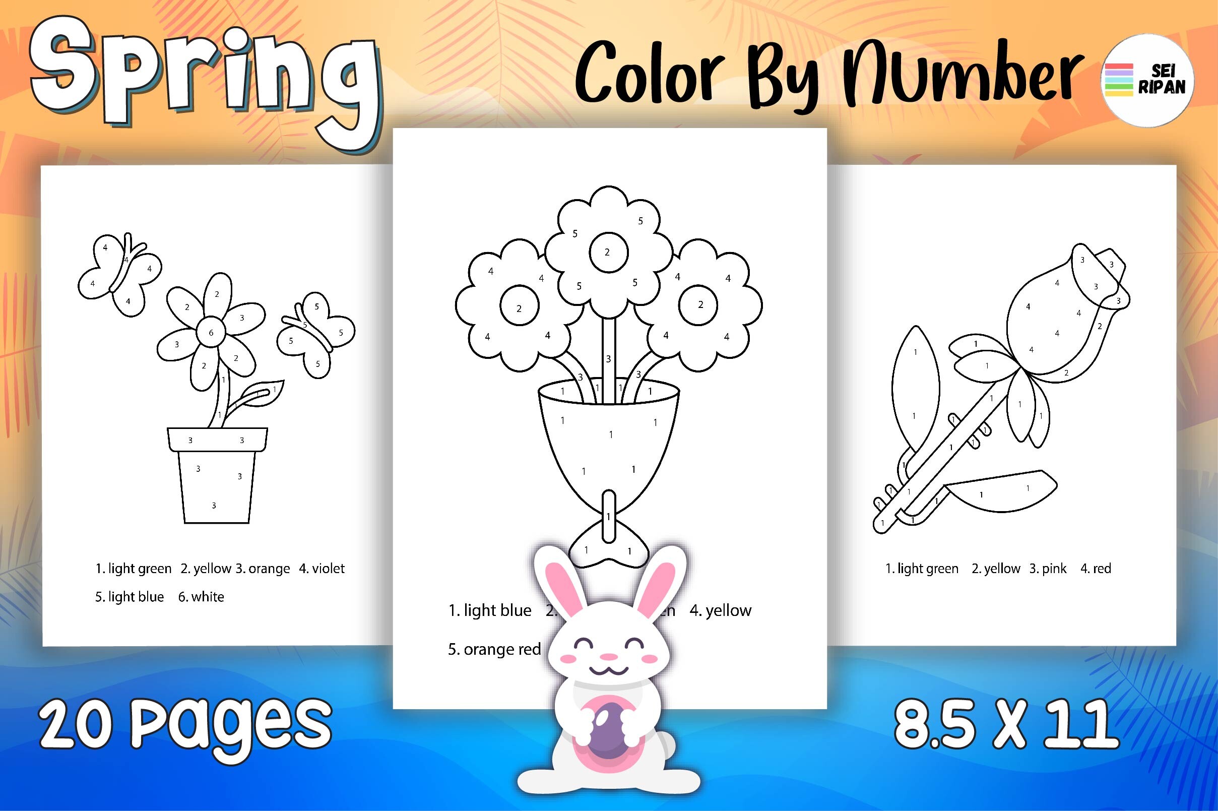 Spring Color by Number Page for Kids 04